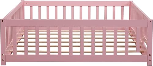 Miniatura 41 de Cama de plataforma de suelo de tamaño individual con valla, cama de madera para niños, cama de cerca para niños con puerta, no necesita somier