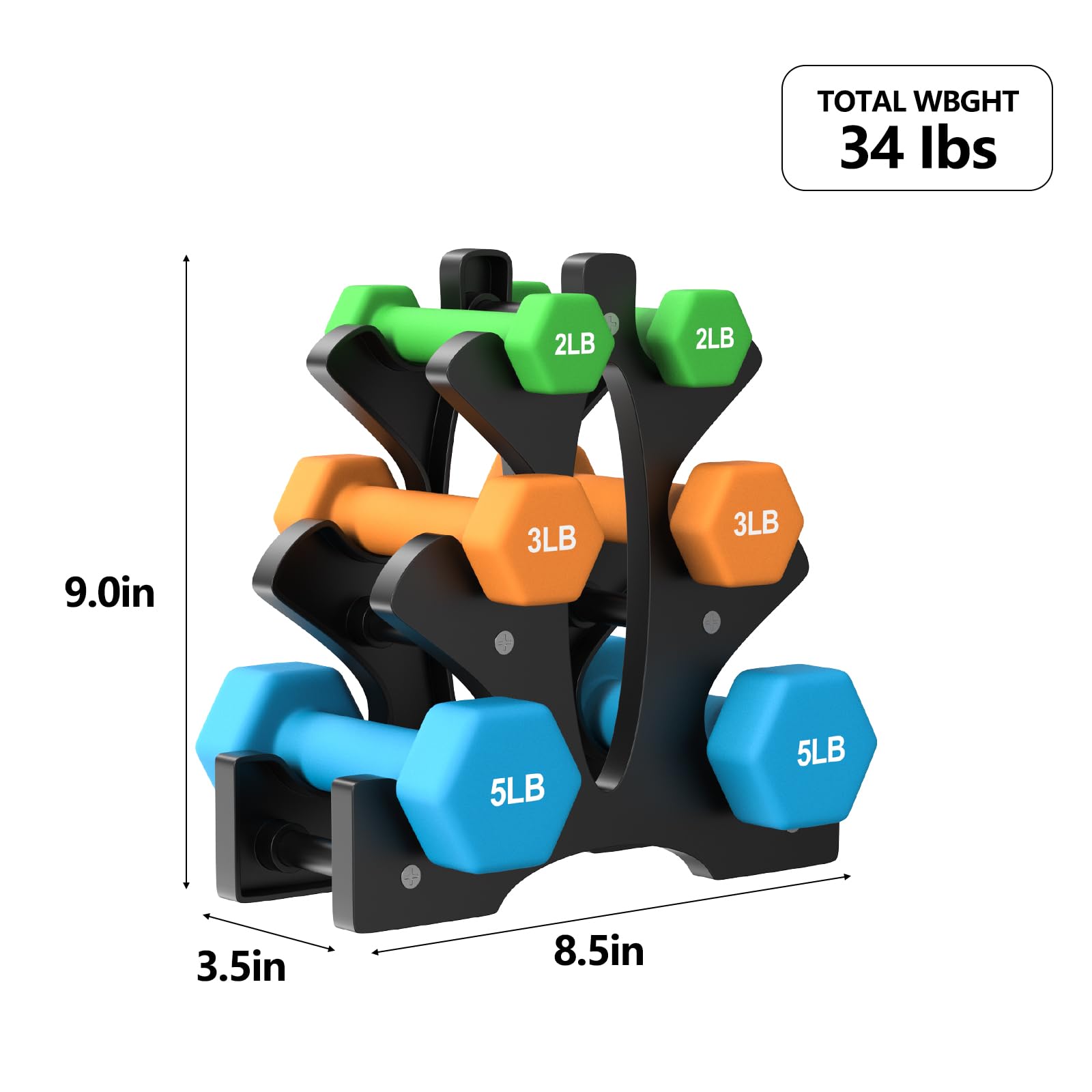Portzon Weights Dumbbells 10 Colors Options Compatible with Set of 2 Neoprene Dumbbells Set,1-15 LB, Anti-Slip, Anti-roll, Hex Shape