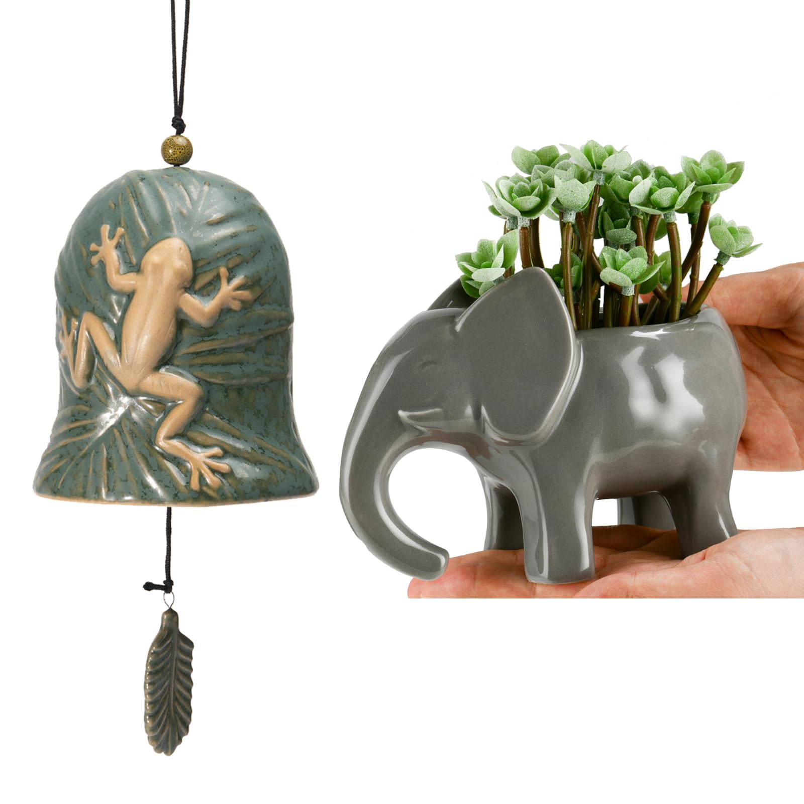 DiliComing Ceremic Wind Chimes and Ceremic Planter for Outdoor and Indoor Decoration