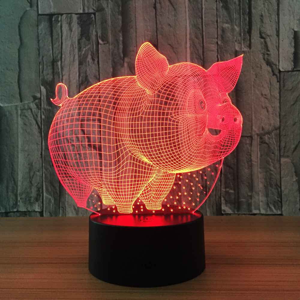 SWTZEQ Maiale dei cartoni animati 3D Lampade, Illusione Ottica Luce Notturna, 16 color transform touch and remote control camera da letto per bambini lampada da tavolo sleep decorazione luce regalo di