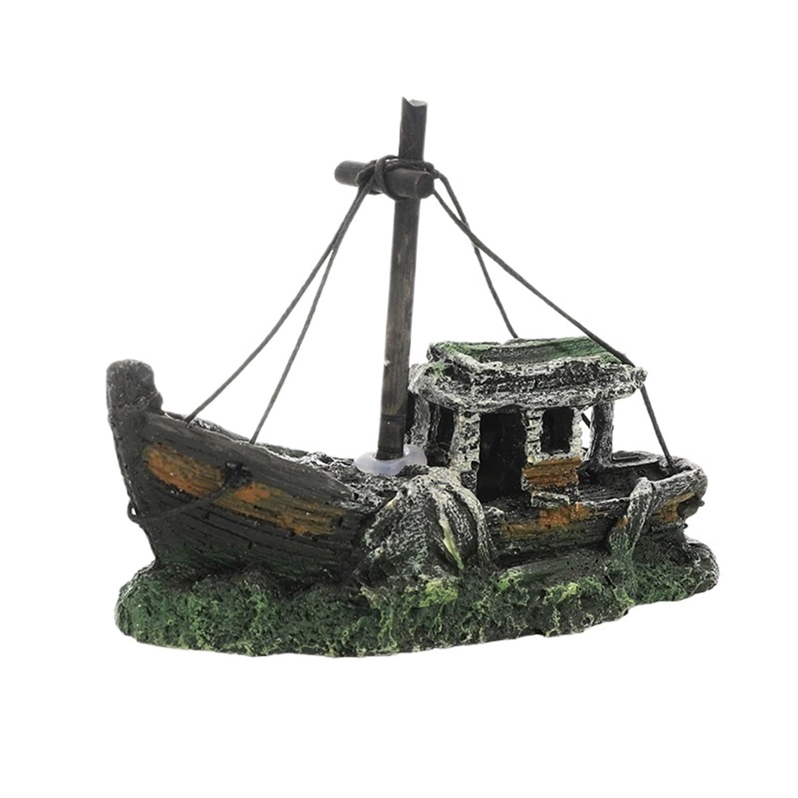 AYWTIUN aquarium ornaments 1Pc Retro Aquarium Fish Tank Landscape Wreck Ship Decoration Hollow Cave Resin Boat Statues Ornament Accessories for Hiding