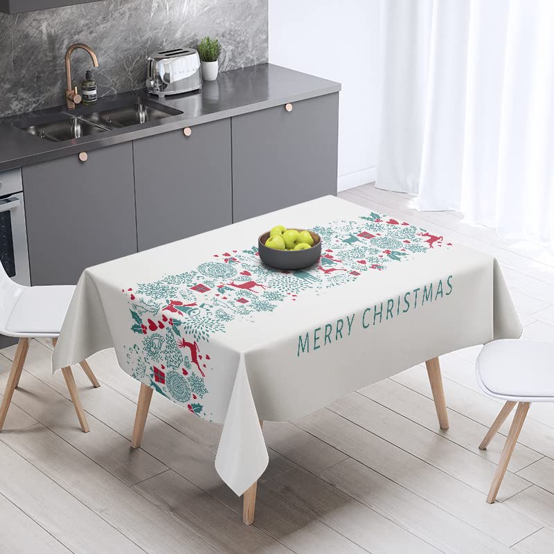 SHATSS Mantel Navidad Navidad Blanca - Azul Rectangular Efecto,Mantel Impermeable Antimanchas, Antimanchas Decorativo para Casa Comedor Cocina,Salón Cumpleaños 140 X 200 Cm