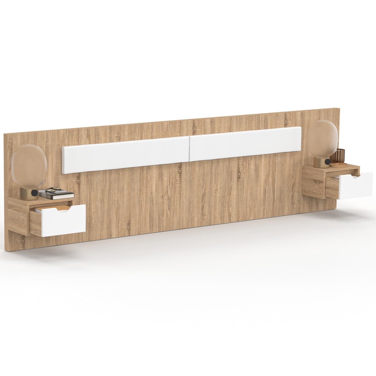 IDMarket - Tête de lit Suspendue avec chevets Santa pour lit 140, 160 et 180 cm Bois et Blanc