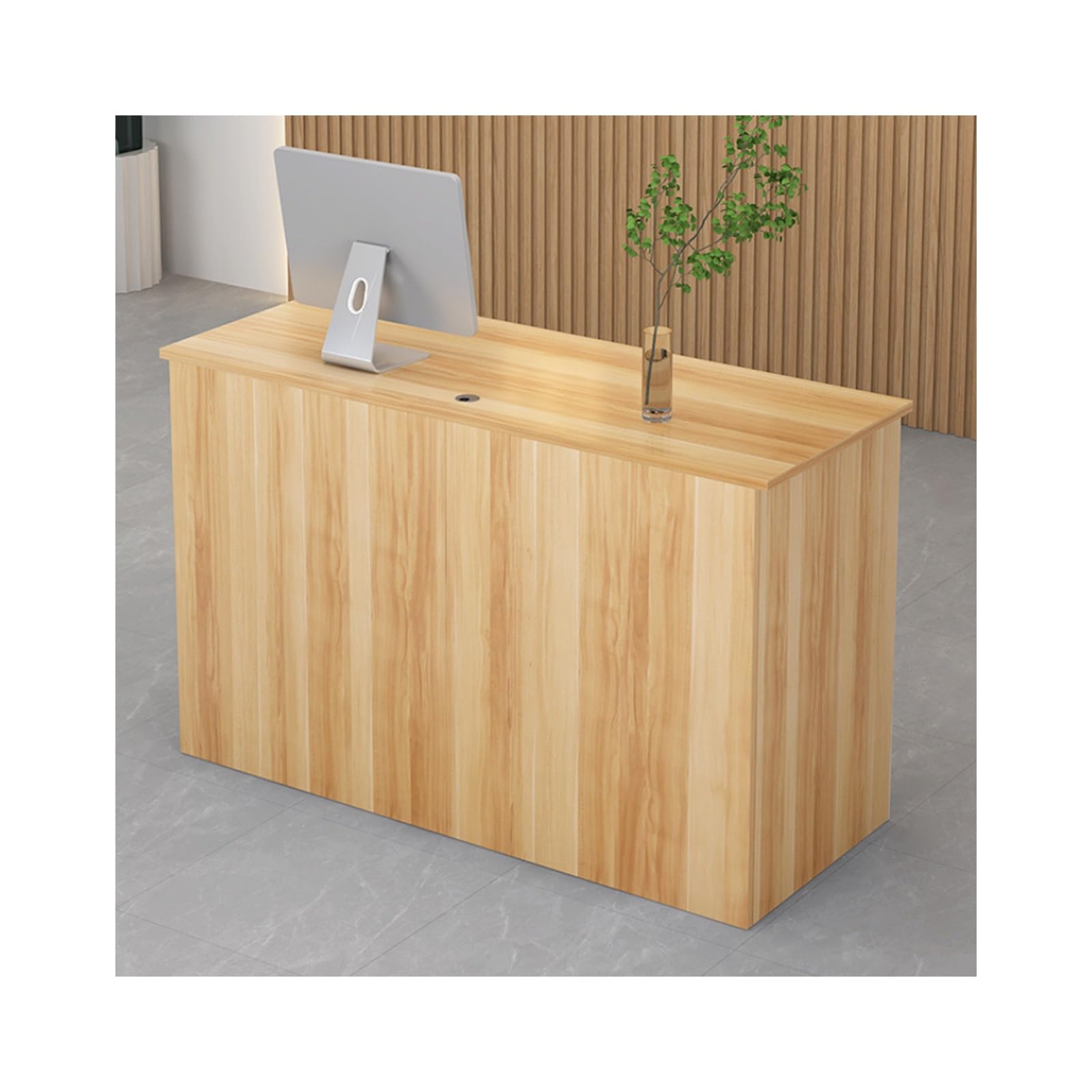 Moderno banco reception con cassetti e ripiani, postazione di lavoro portatile per casse per negozi, ufficio, salone di bellezza, atrio, elegante bancone negozio (colore tronchi, 120 cm)