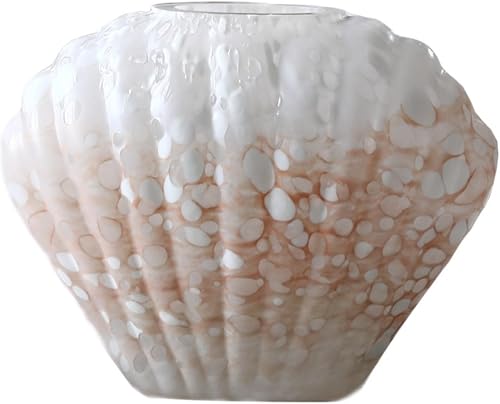 Seashell Shaped Hand Blown Glass Vase, Vintage Mid Century Colored Glass Flower Vase, Irregular Retro Desktop Vase for Dry Flowers Home Decor,Large