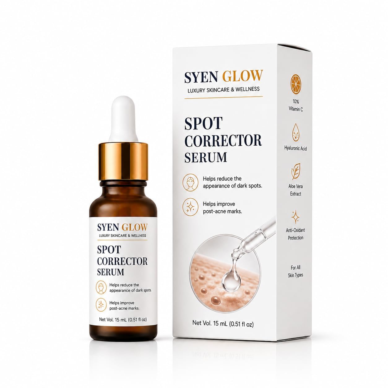 SYEN GLOW Spot Corrector Face Serum with Vitamin C, Hyaluronic Acid & Aloe Vera Extract | Helps Reduce the Appearance of Dark Spots & Post-Acne Marks | Hydrating Facial Serum for All Skin Types (15 ml)-image-29