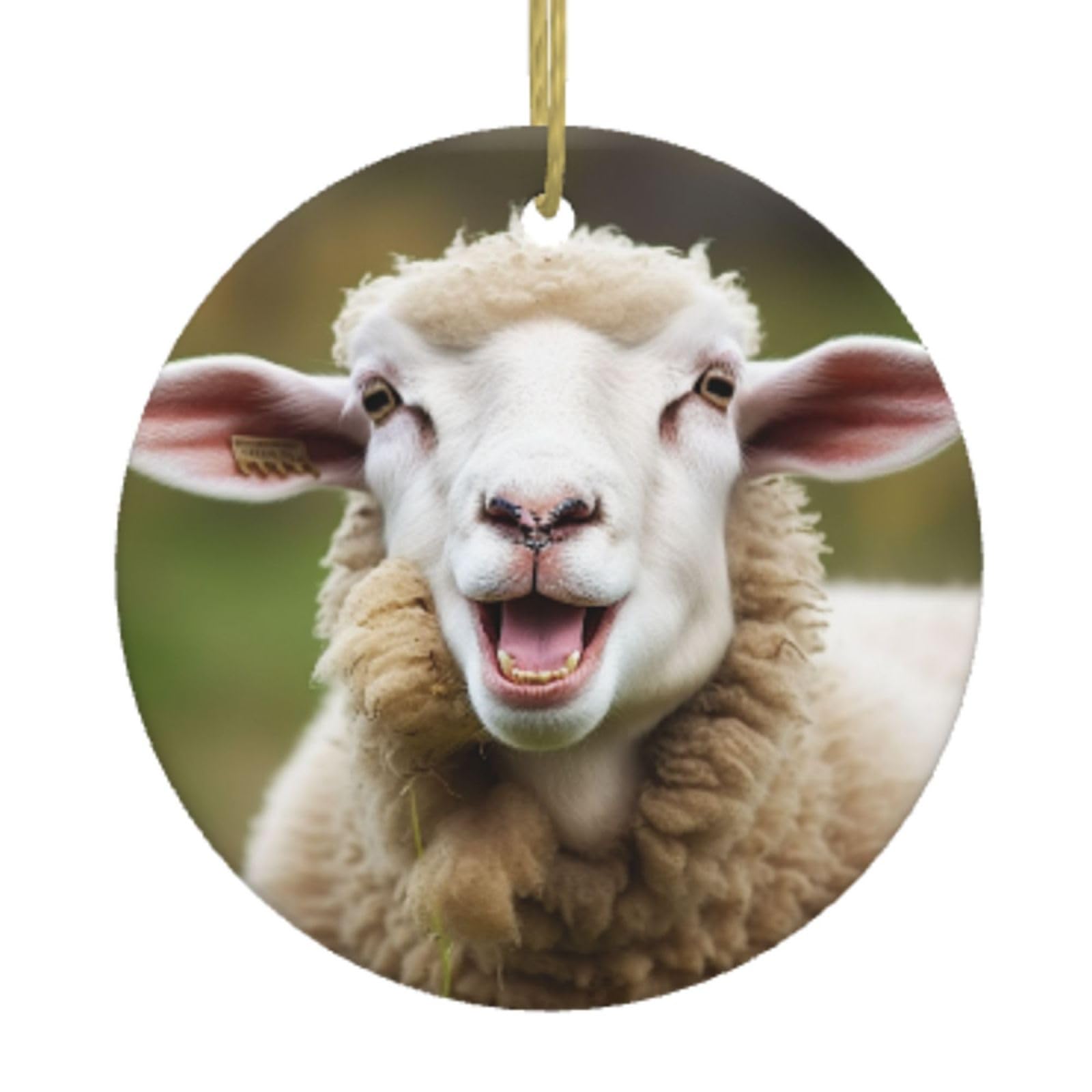 Ceramic Christmas Tree Hanging Ornaments with Gold Ropes Christmas Tree Decorations Round Ceramic Funny Naughty Sheep Tongue Cute Animal Pendant Keepsake Decorations for Holiday Xmas Gift Ideas