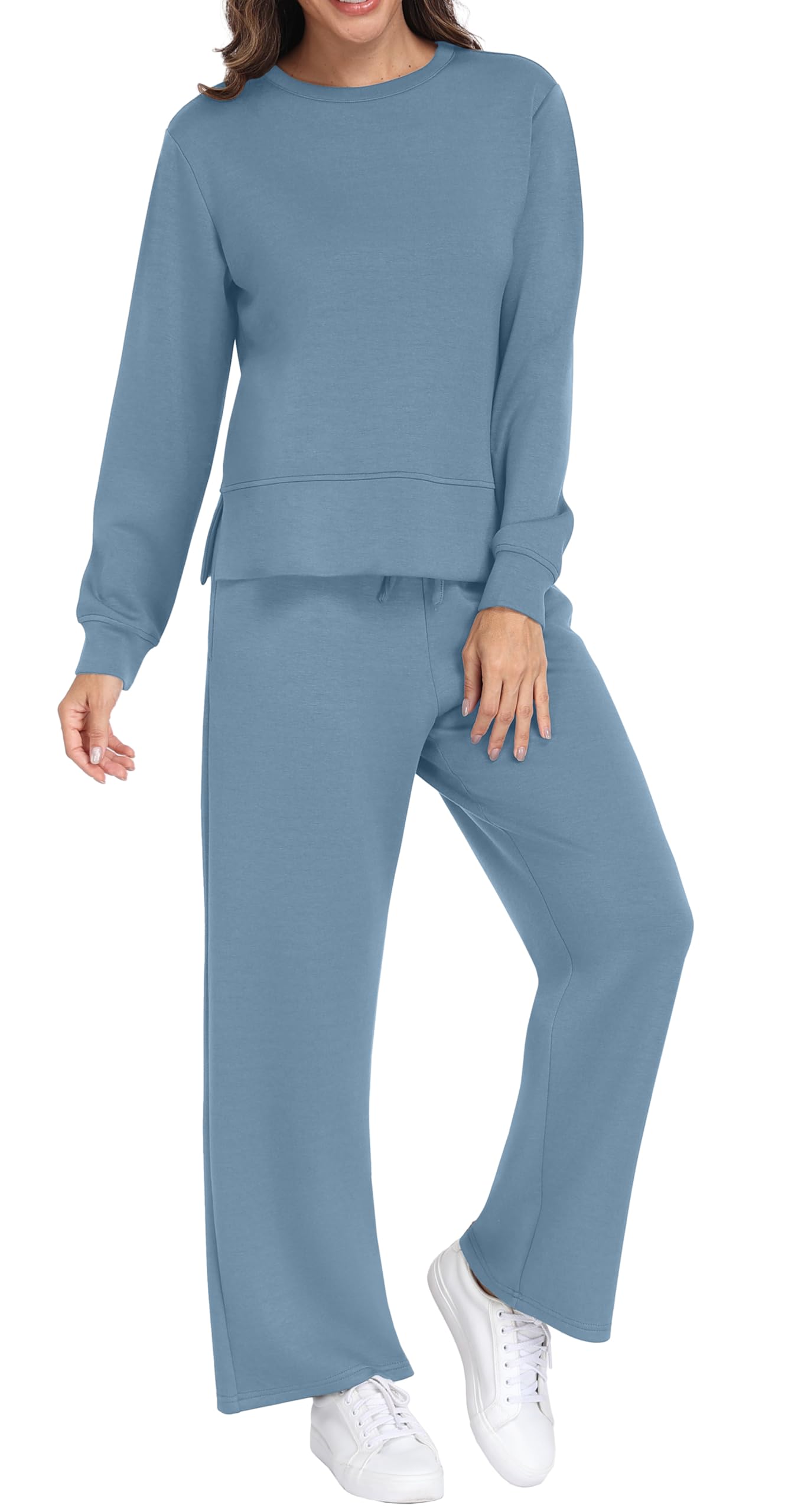 GRECERELLE Dwuczęściowy dres do joggingu, damski dres treningowy, jesienny strój, strój z długim rękawem, luźny dekolt z okrągłym dekoltem i dresami, spodnie do biegania z kieszeniami