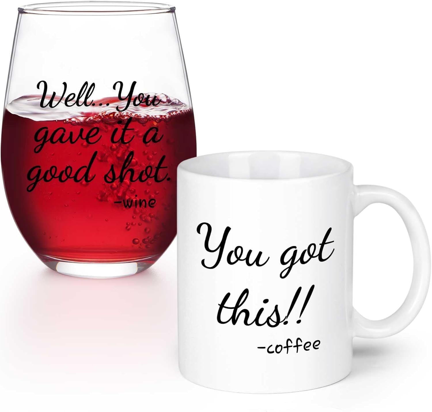Futtumy Inspirational Gift Set, You Gave It A Good Shot Stemless Wine Glass & You Got This Ceramic Coffee Mug Set for Parents Friends Couples Family on Christmas Anniversary Valentines Daily Use