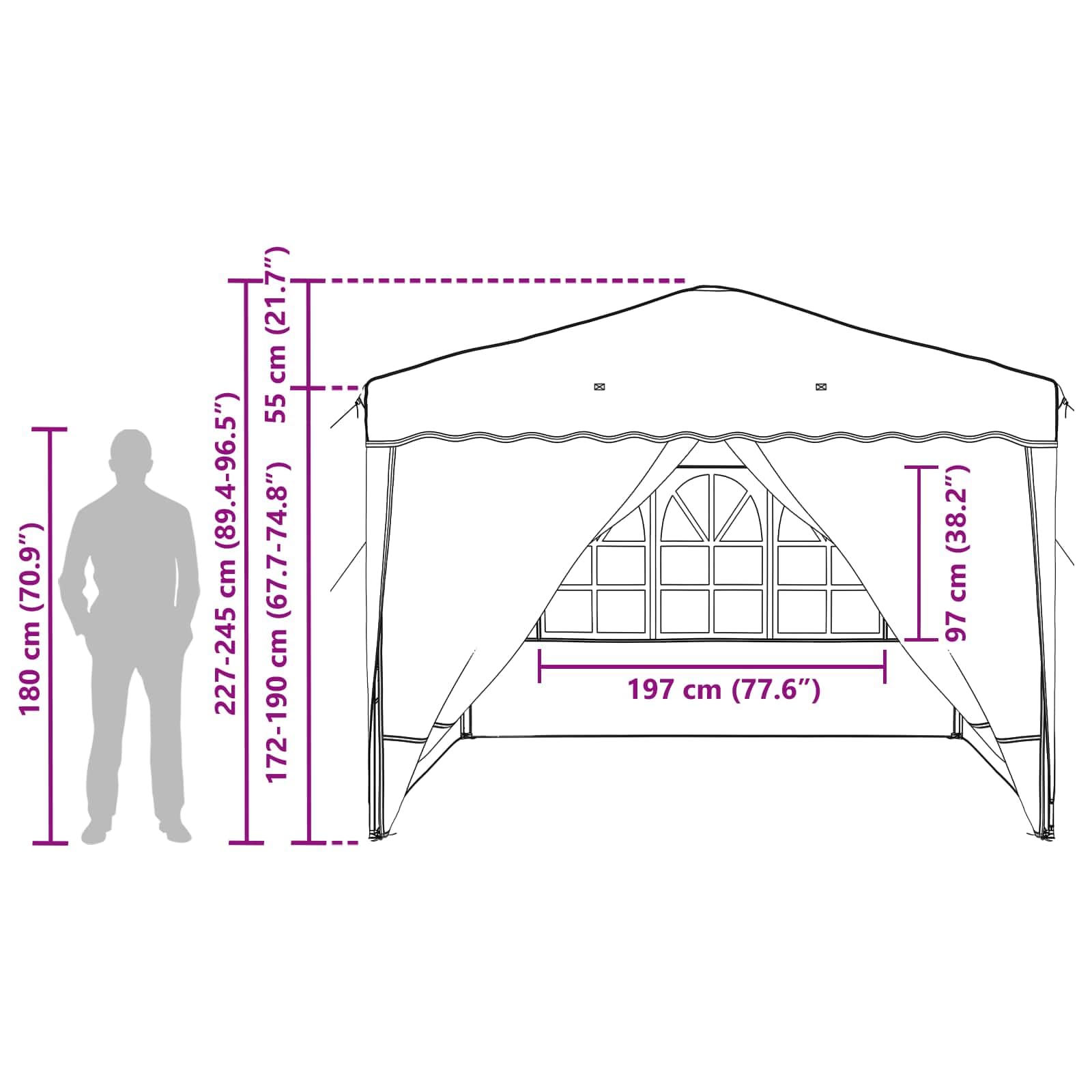 Namiot imprezowy Pop-up, zielony, 288 x 288 x 245 cm, materiał Oxford, odporny na warunki atmosferyczne, z ochroną UV i stabilną metalową ramą, idealny do ogrodu, na taras, kemping, wesele
