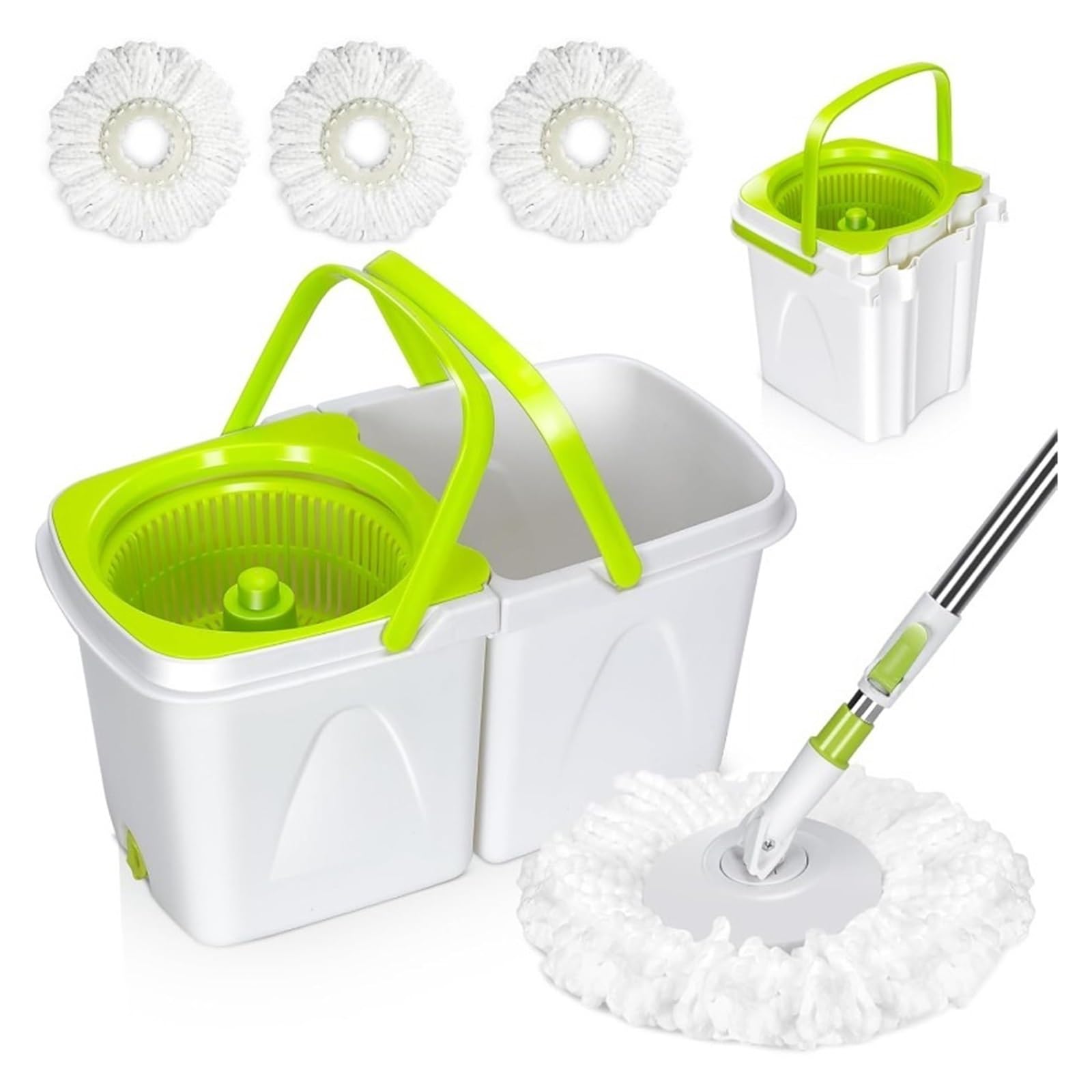 Sistema de Limpieza con trapeador Giratorio, trapeador y Cubo con escurridor for Limpieza de Pisos, Agua Limpia y Sucia separadas