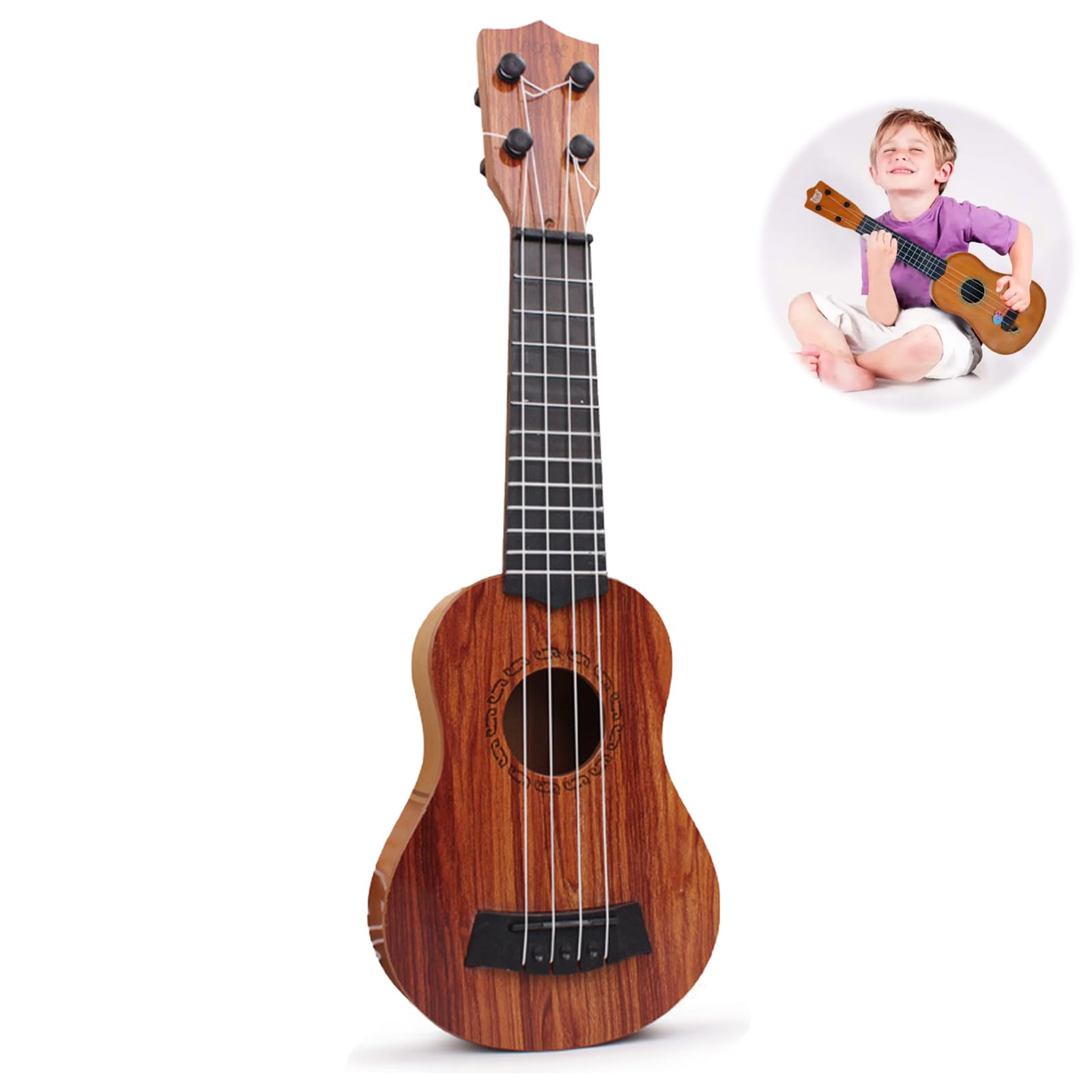 Chitarra Giocattolo per Bambini, Tuwyii, Ukulele Bambini, Chitarra Giocattolo, Mogano 44cm