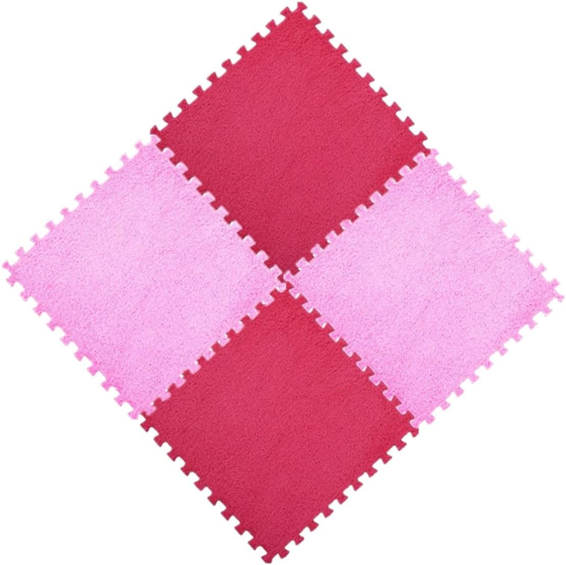 Garneck 4Pc Interlocking Yoga Mat Cushioned Crawling Pad for Exercise Fitness and Playrooms Rose Red Pink Easy to Clean Slip Resistant for Home Decor