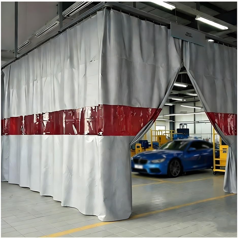 Industrial Welding Door Curtains with Red Viewing Windows, Garage Divider Flame Retardant Panels Fire Blankets, Welding Protection Screen for Workshop Warehouse Cutter(Gray-1mm,9x3m/29.5x9.8