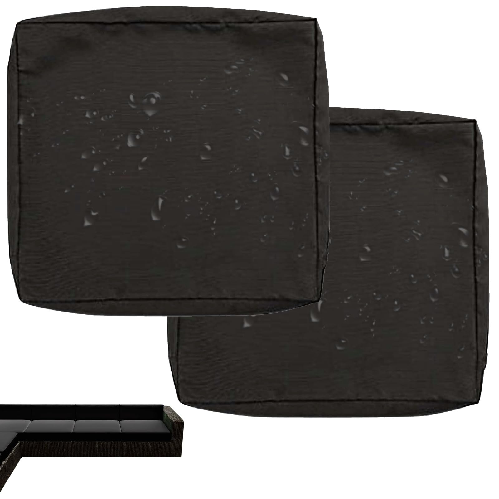 uyeoco 1/2/4-Pack Waterproof Sofa Seat Cushion Covers with Zipper, 60x60cm & 55x50cm, Chair Seat Pads Cover for Indoor & Outdoor Patio Rattan Furniture(Black,33x65x10cm(2pc))