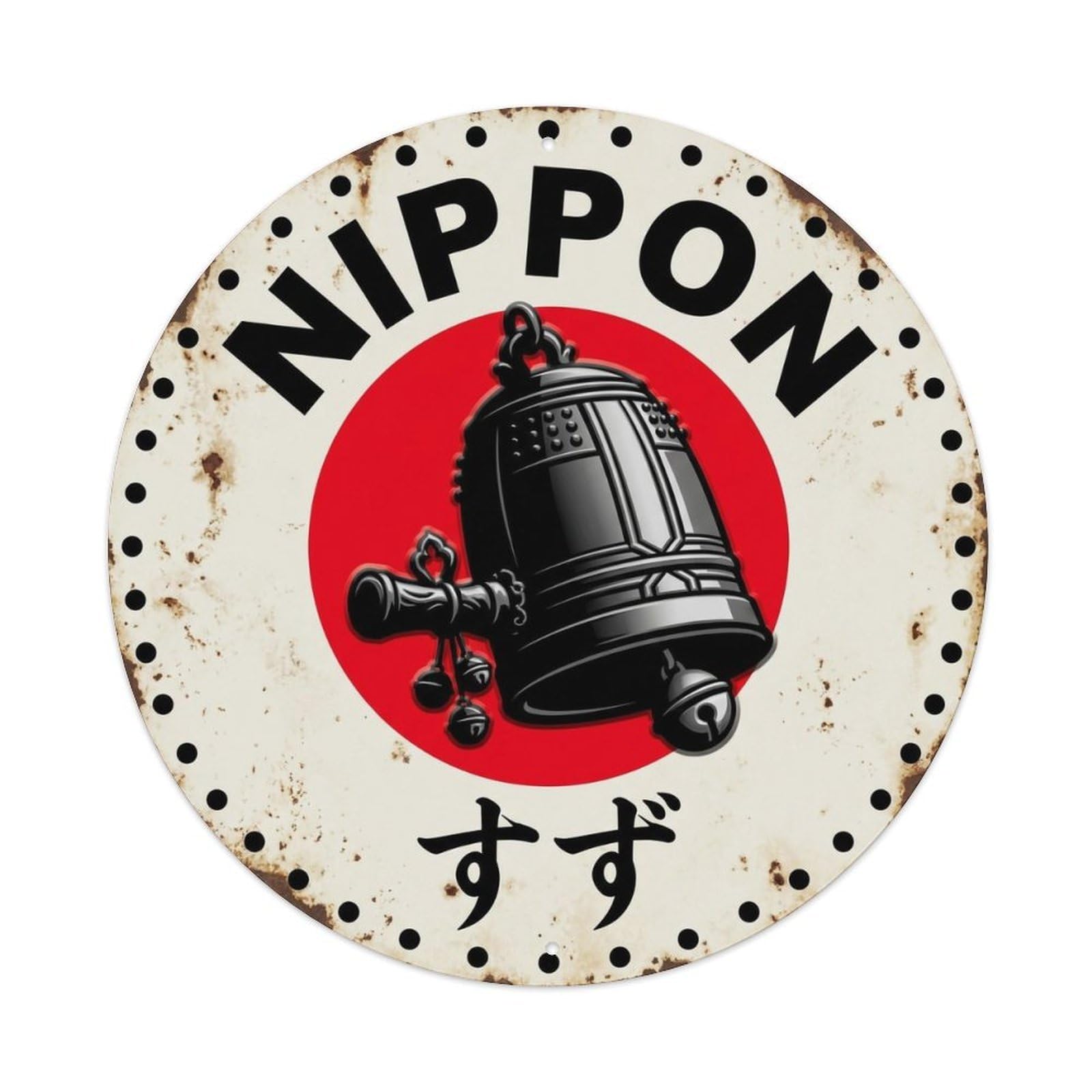 Yrnq 8X8inch Vintage Style Shrine Bell Nippon Sacred Sound Vintage Metal Tin Sign
