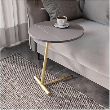 C Shaped Side Table, Round Sofa Side Tables C Shaped Tall Slide Under Couch Tables White Marble Top and Gold Metal Frame for Small Space Color Grey, Size Gold
