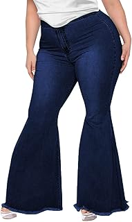 Plus Size Bell Bottom Jeans for Women Elastic High Waisted Classic Flare...