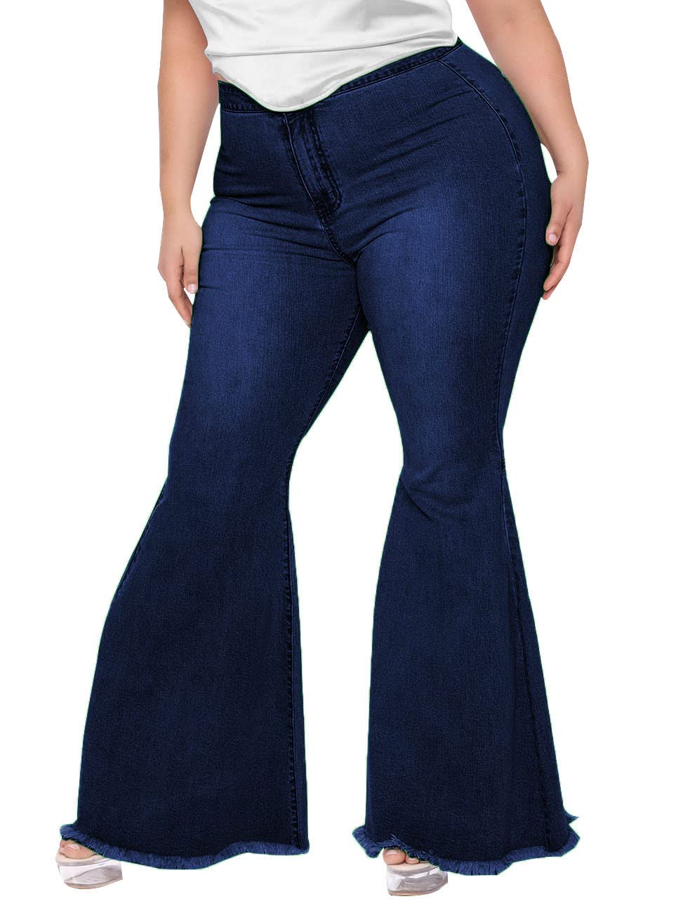 BessCops Plus Size Bell Bottom Jeans for Women Elastic High Waisted Classic Flared Denim Pants