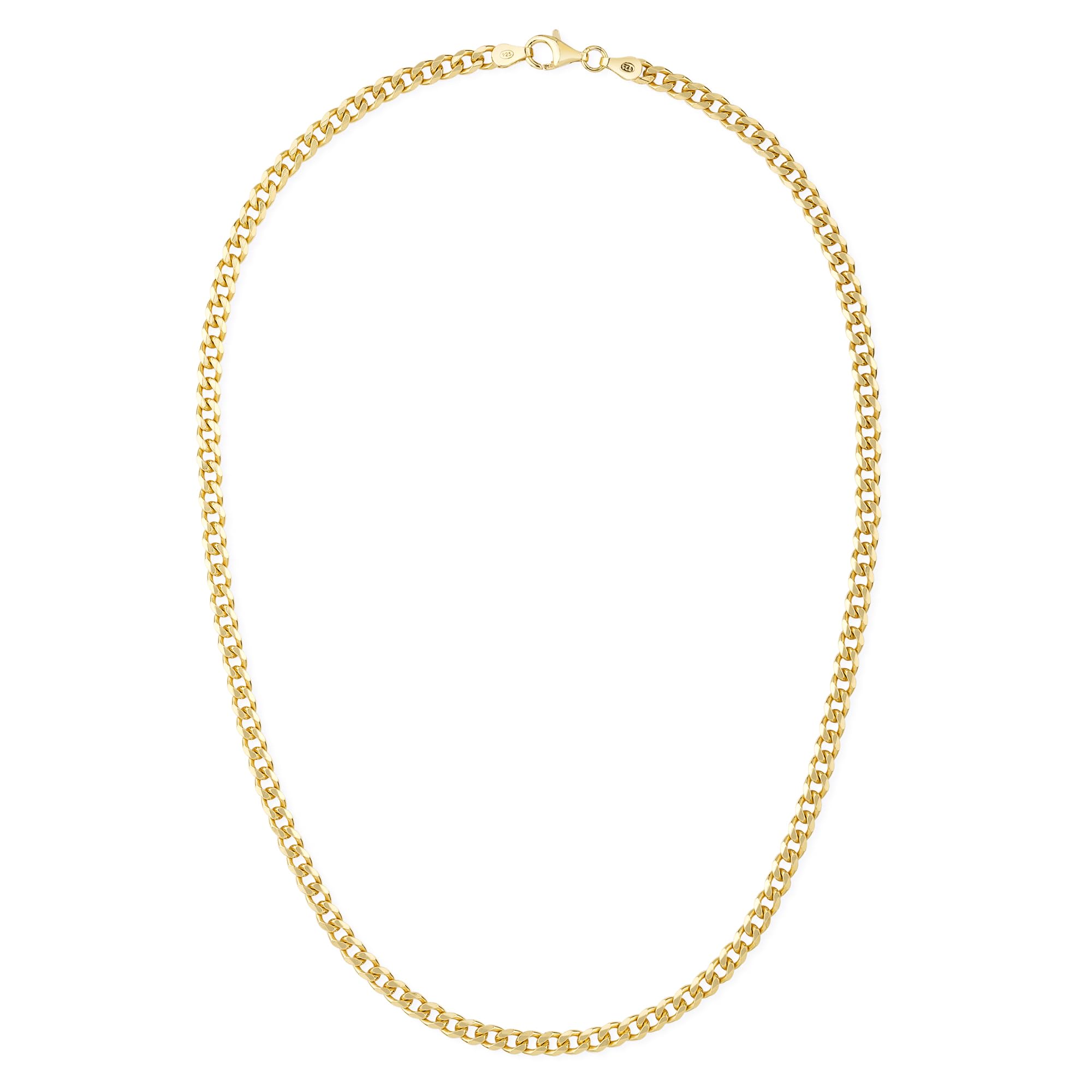 Panzerkette Herren vergoldet 925 Silber Kette 4,2 mm Goldkette LJ1042 | goldene Männer Halskette Silberkette ohne Anhänger aus 925er Sterlingsilber 24k vergoldete Länge 45 50 55 60 cm