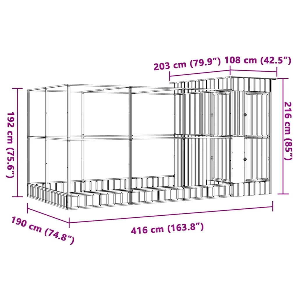 vidaXL Volière avec Extension Argent 416x203x216 cm Acier