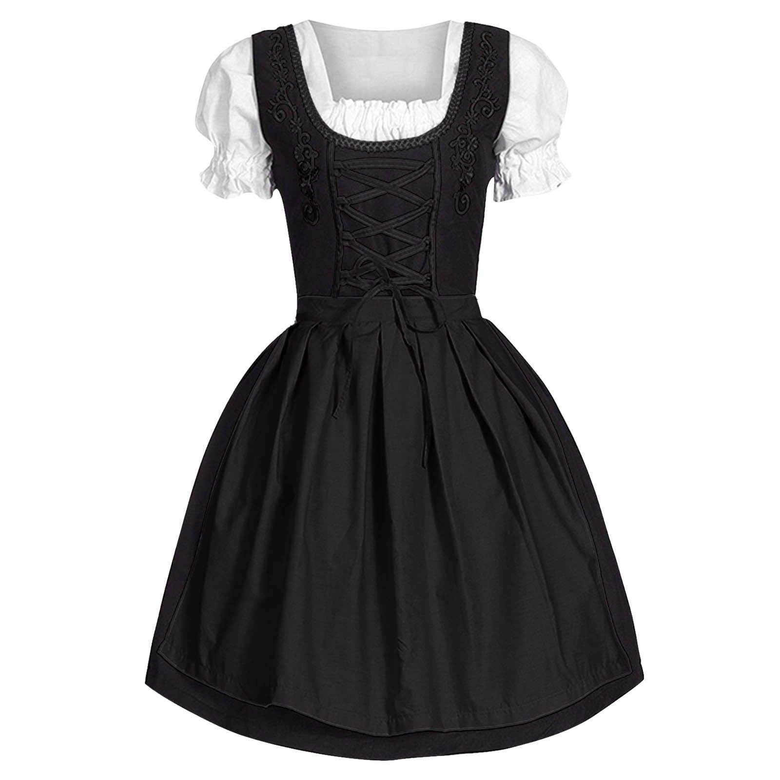 Women Dirndl Dress Oktoberfest Costume 3 Piece Dirndl Dress Bavarian Costume Fancy Midi Skirt Oktoberfest Outfit Cosplay Costumes for Bavarian Beer Carnival Party