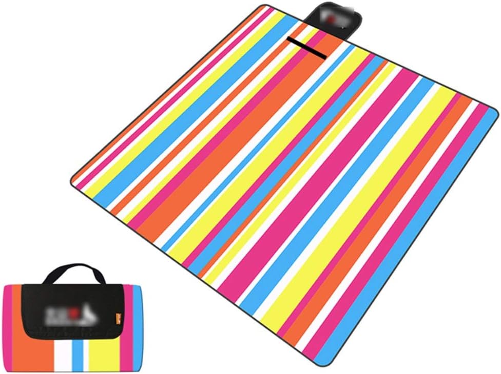 Picnic Blanket Waterproof Backing， Outdoor Color Stripes Thick Waterproof Blanket