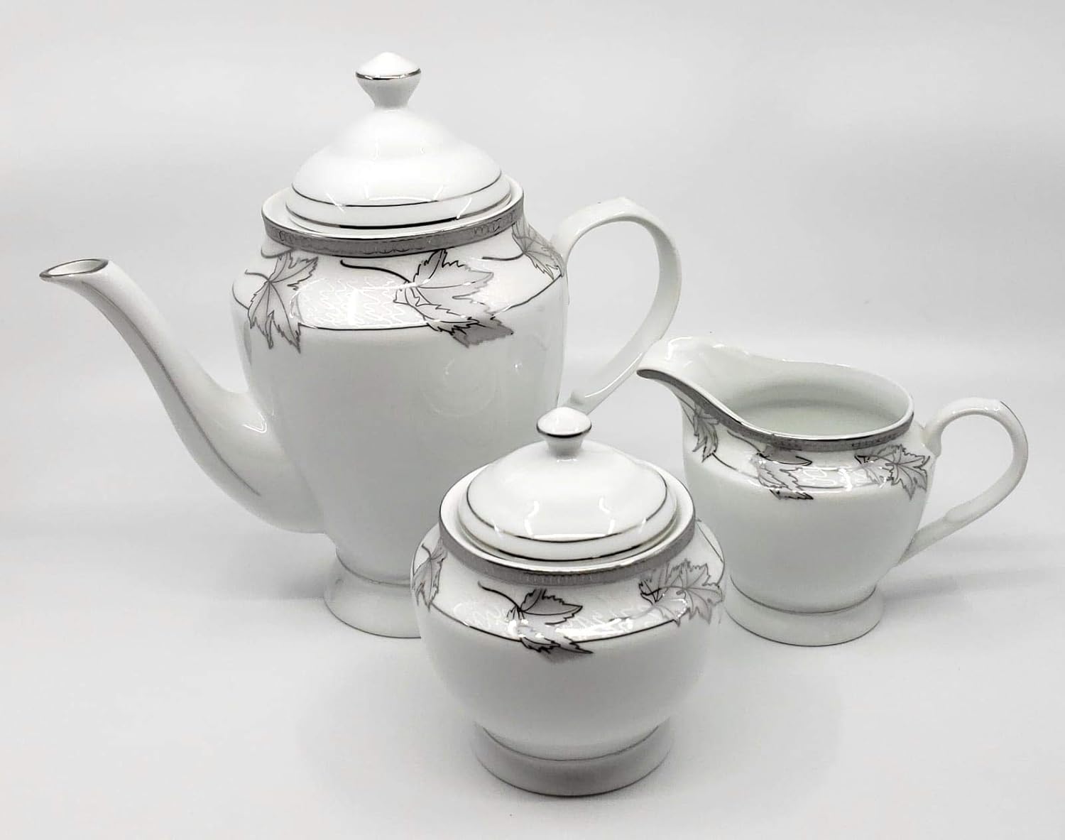24 Piece Porcelain Tea or Coffee Dessert Serving Set (Silver Leaves Pattern)