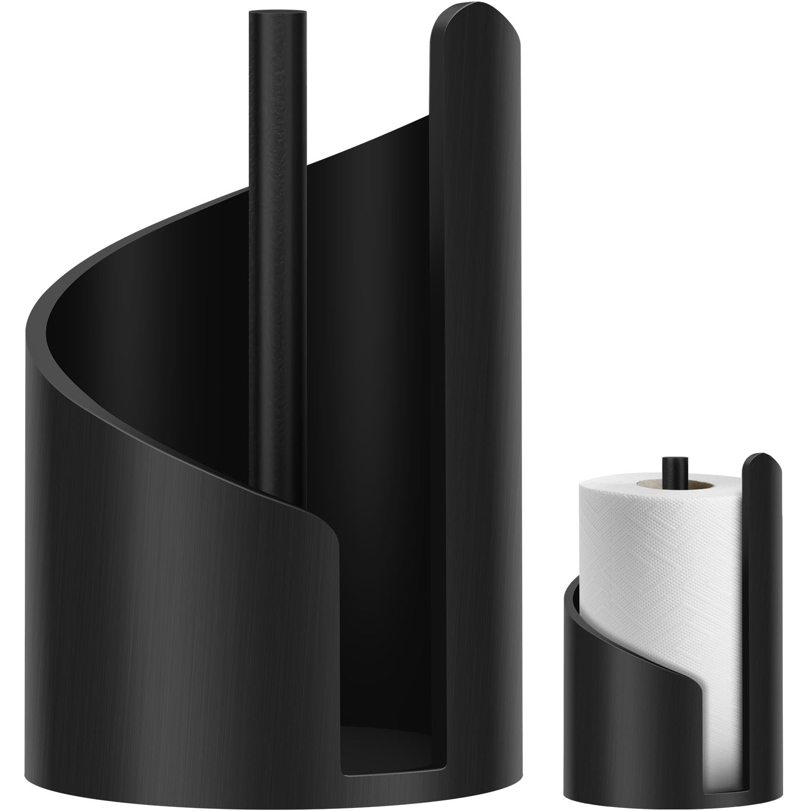 Mountain Paper Towel Holder,Wooden Round Paper Towel Holder Countertop Standing Rolls Hold with Sturdy Base for Kitchen & Bathroom,Effortless One-Hand Tearing,Fits Standard and Large Roll(Black)