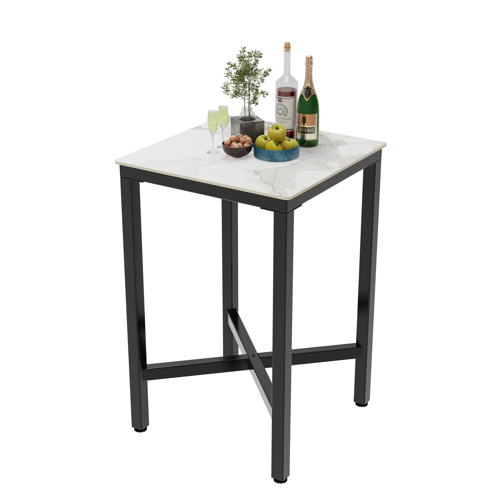 Bar Table Square Sintered Stone: 70 x 70cm Cold Jadeite Natures Textured Marble Bars Tables Counter Height 105cm Cocktail Table Bar Furniture for Home Kitchen Dining,Pub,Coffee Shop,Apartment