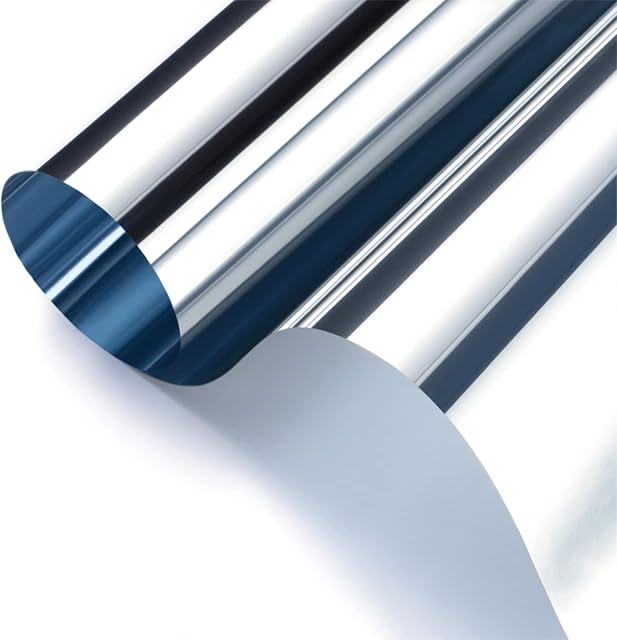 Window Film, 44.5×200cm One Way Window Film Reflective Window Film Self Adhesive Sun Block Window Sticker Anti UV Heat Control Privacy Protection Glass Tint Sticker Window Film Insulation