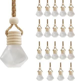 20pcs 8ML Diamond Shaped Glass Perfume Empty Bottles Five Line Lids Diamond Shaped Perfume Bottles Clear Glass Essential Oil Diffuser Oil Aromatherapy Perfume Hanging Bottles with Wooden Lids and Hanging String