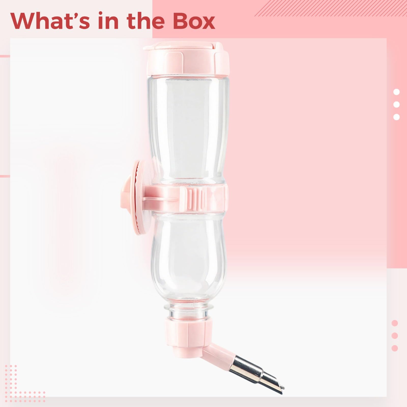 Wasserflasche für Pink Bird, 22,6 cm hoch, automatische Trinkflasche für kleine Tiere, mit Edelstahl-Düse, für Hamster, Meerschweinchen, Wellensittiche und Nymphensittiche, Käfigzubehör
