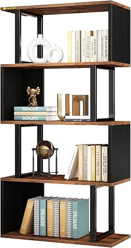 Estantería de 5 niveles, estantería negra en forma de S y estantería, geométrica moderna e independiente, estantes decorativos de almacenamiento