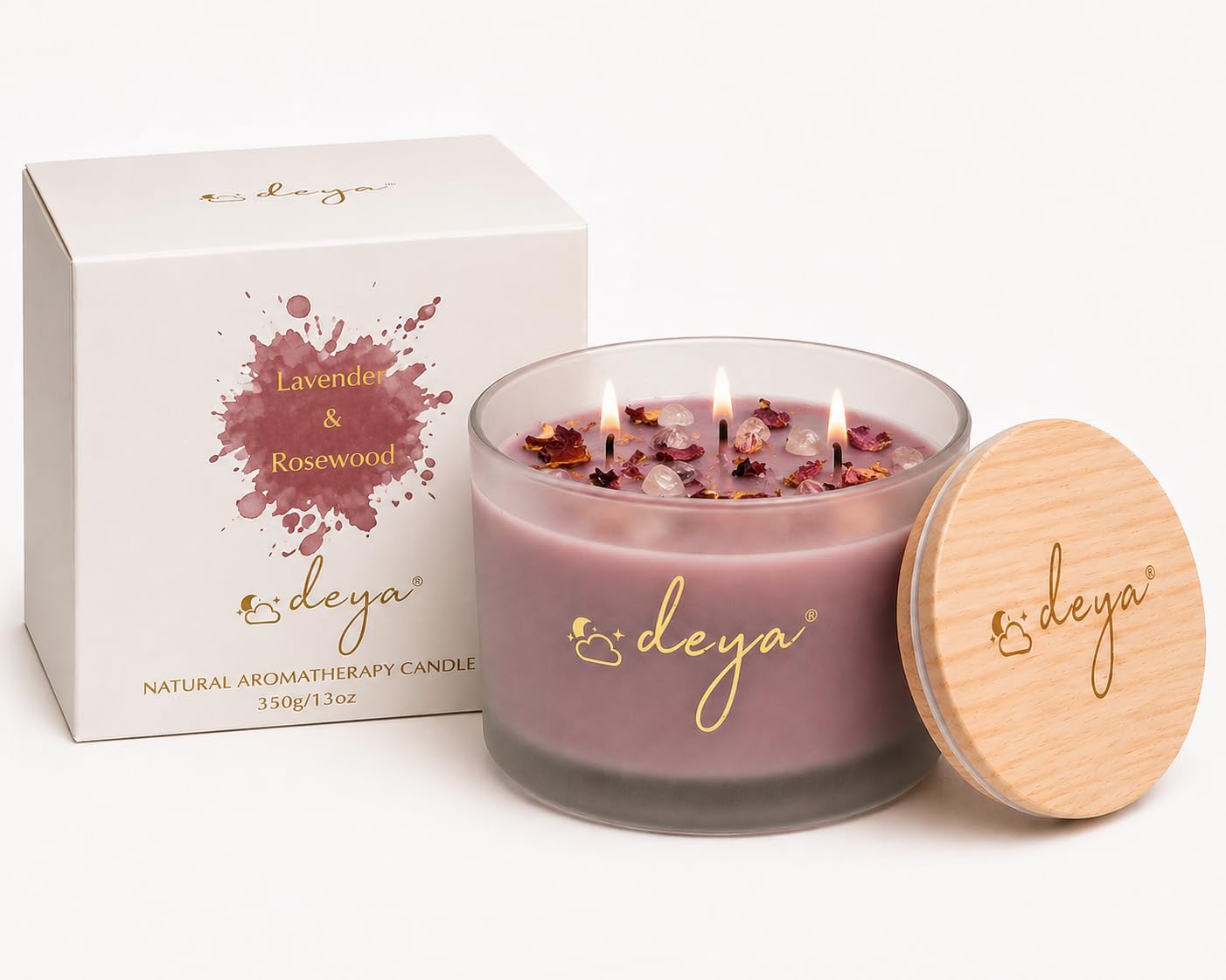 Deya Men's Chocolate Natural Soy Wax Candles | Healing Crystals&Dried Flowers | 3 Wick Candle | Up To 45 Hours Burning Time | Frosted Glass Jar | Vegan | Aromatherapy | Best Gift For And Wo