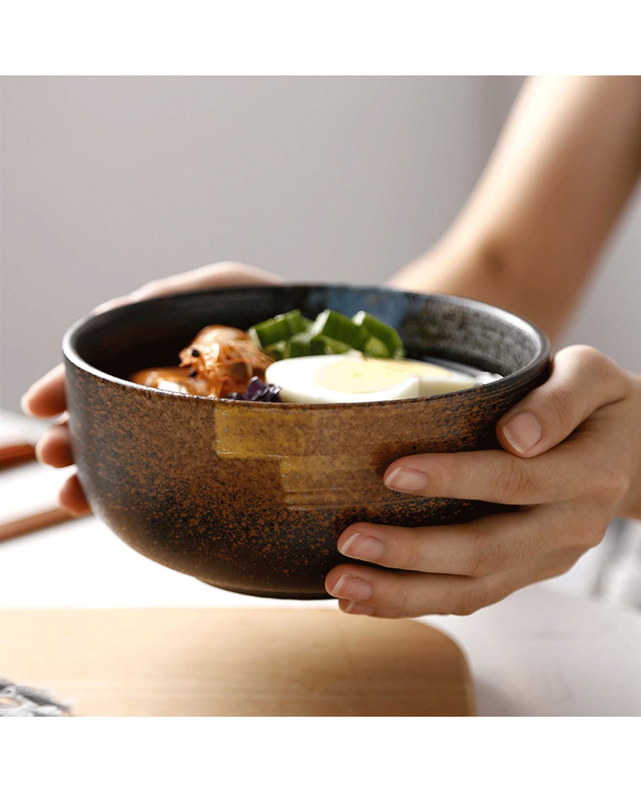 Cuisine Japonaise Rétro Créative Céramique Vaisselle De Vaisselle Ramen Bol Grand Bol À Soupe Nouilles Bol À Ménage (Color : Brown)