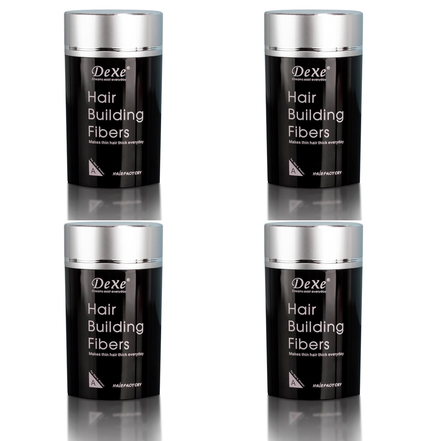 Hair Building Fibers 4 Shades/Set (Black + Medium Brown + Light Brown + Dark Brown), Fill In Fine or Thinning Hair Instantly Thicker