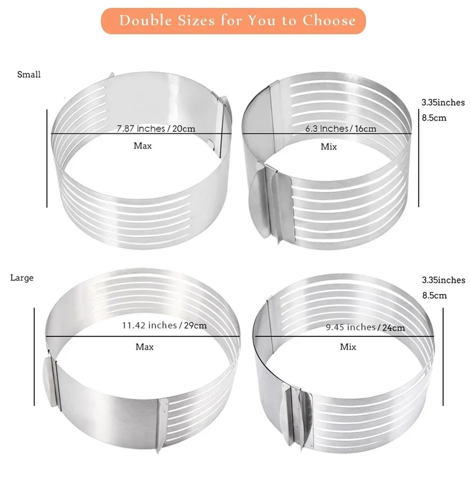 2 uds 20CM 30CM Cortador de Pastel Pan Redondo Ajustable Acero Inoxidable 7 Capas rebanador Molde Anillo Mousse Utensilios for Hornear para Pasteleria(L)