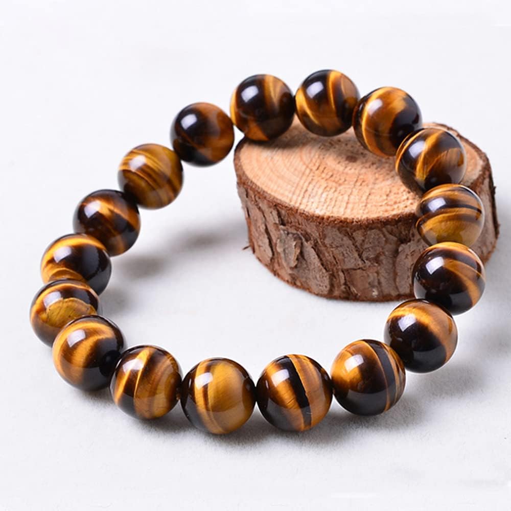 Blandinelove Tiger Eyes Beads Bracelet for Men Women, Natural Large 12 mm Tiger Eyes Beaded Bracelets Tibetan Handmade Stretch Bracelet Gemstone, Yoga Healing Stress Relief Bangle with Gift Box and Bag: Clothing, Shoes & Jewelry
