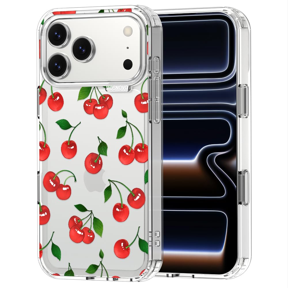 MOSNOVO for iPhone 17 Pro Max Case | Military Grade 6.6ft Drop Tested | Camera Control | Clear with Cute Cherry Design Global Recycled Standard Global Recycled Standard Global Recycled Standard