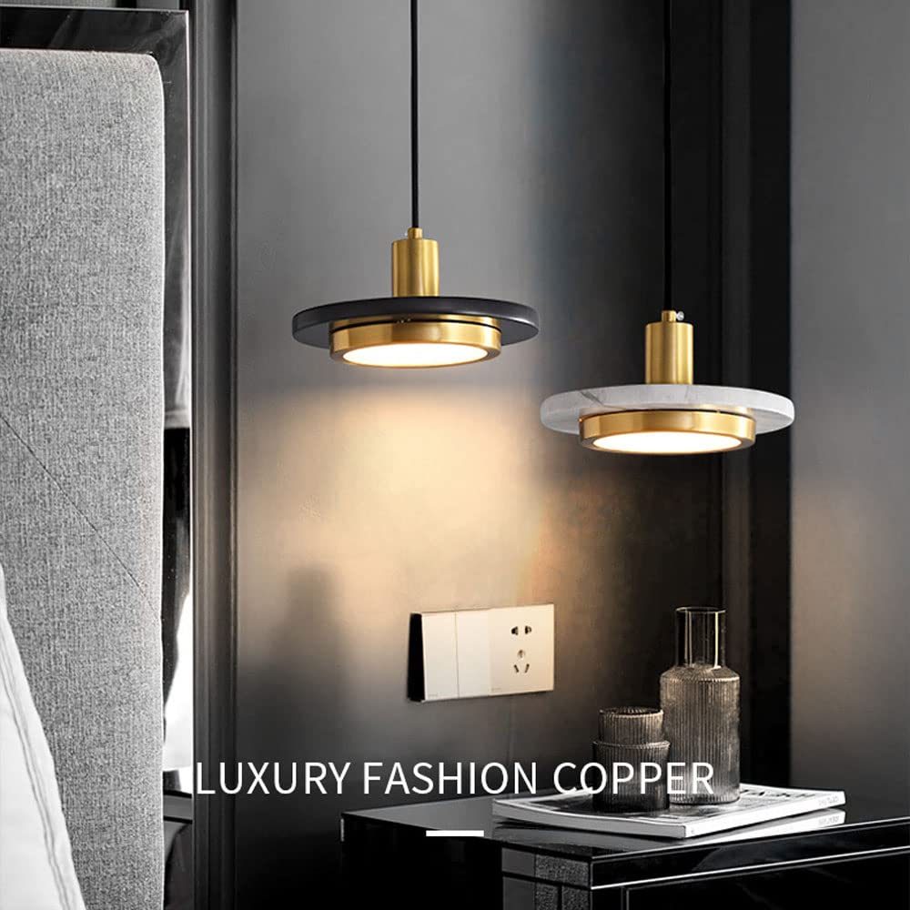 Lámpara colgante de mármol ultrafina, lámpara colgante de latón ultrafina con kit de piedra natural, lámpara LED moderna de 8 W, lámparas de suspensión para comedor, luces de isla de cocina ti