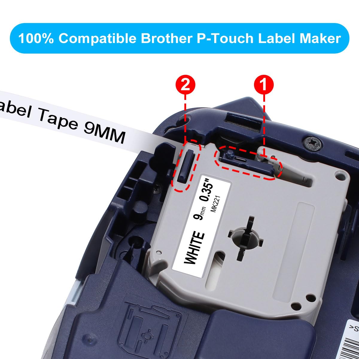 Acmerota Label Tape Voor Brother P-Touch M-K121 M-K221 M-K421 M-K521 M-K621 M-K721 M Tape 9mm 8mm Voor PTouch Label Maker PT-45M PT-45 PT-BB4 PT-55 PT-55BM PT-55S PT-65 PT-65SB PT-65SCCP PT-65SL - View #3