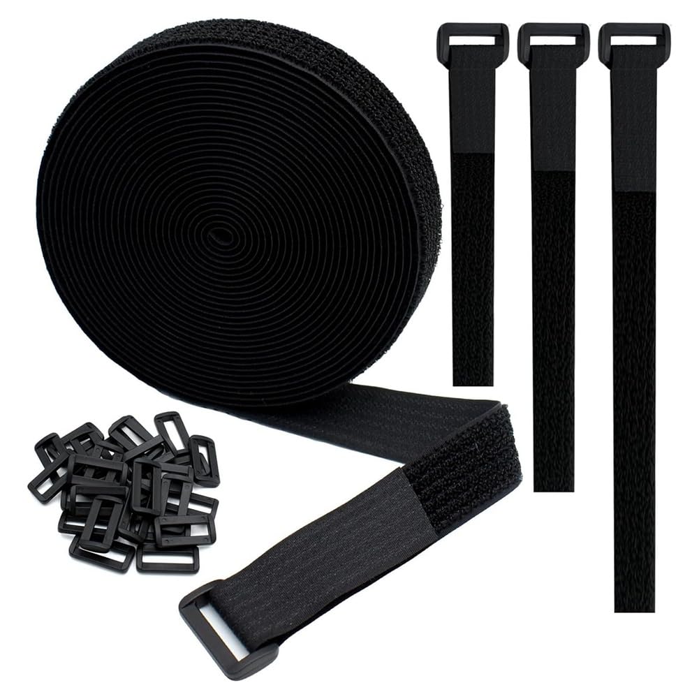 Jnchdghwa As Shown Adjustable Cable Strap 5M X 25Mm, Reusable Cinch Strap Hook And Loop Strap Hook And Loop Multi-Purpose Fastening Strap Kit With 25 Buckles Secure, Adjustable Fastening