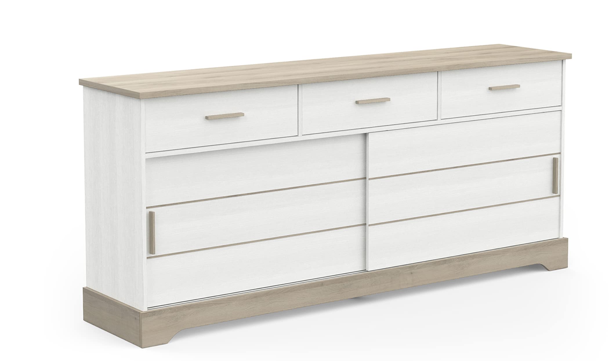 PEGANE Enfilade de 2 Portes coulissantes Coloris chêne kronberg/Blanc - Longueur 200 x Profondeur 45 x Hauteur 89,3 cm