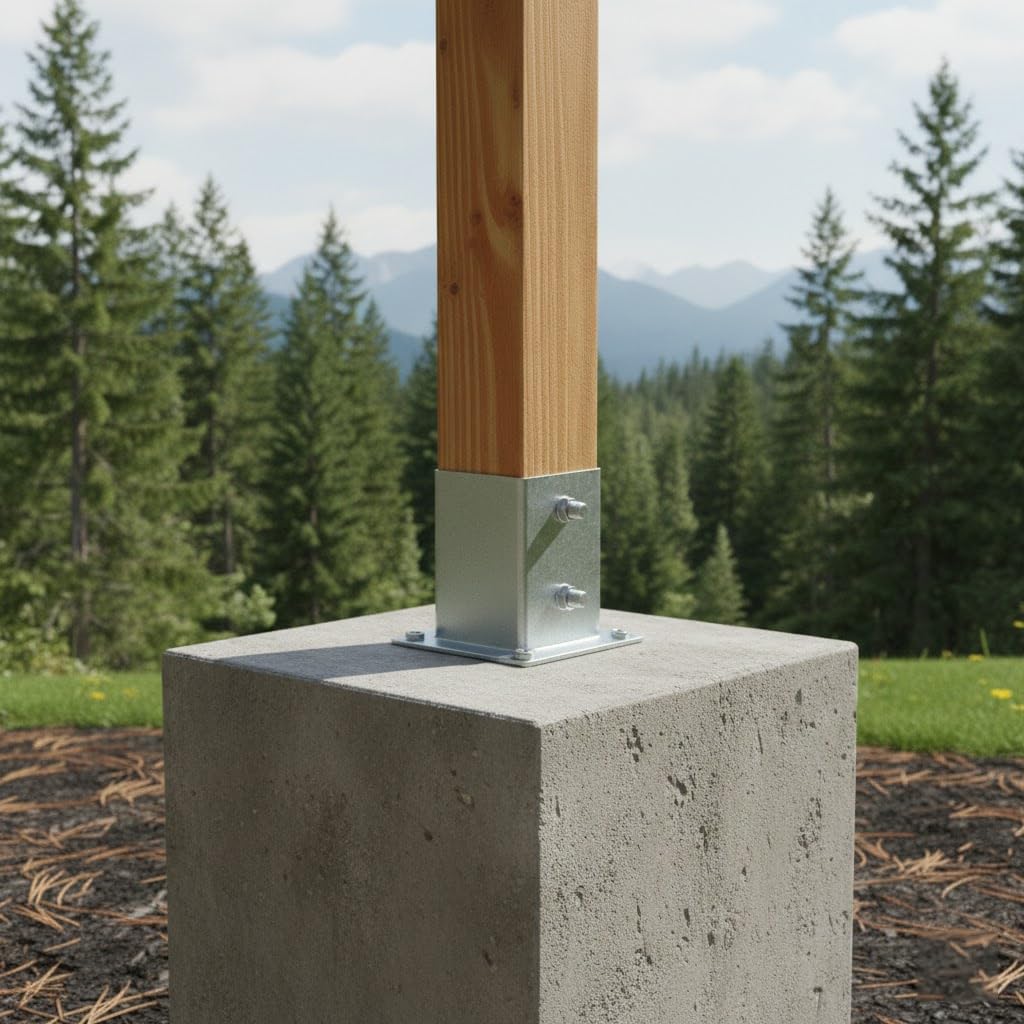 Suinga Base para Poste Zincada Acero | Soporte para Postes de Madera Cuadrados para Anclaje en Suelo | Escuadras Metalicas para Fijacion de Vallas, Vigas Madera, Estructura Decorativa (4, 14x14 cm)
