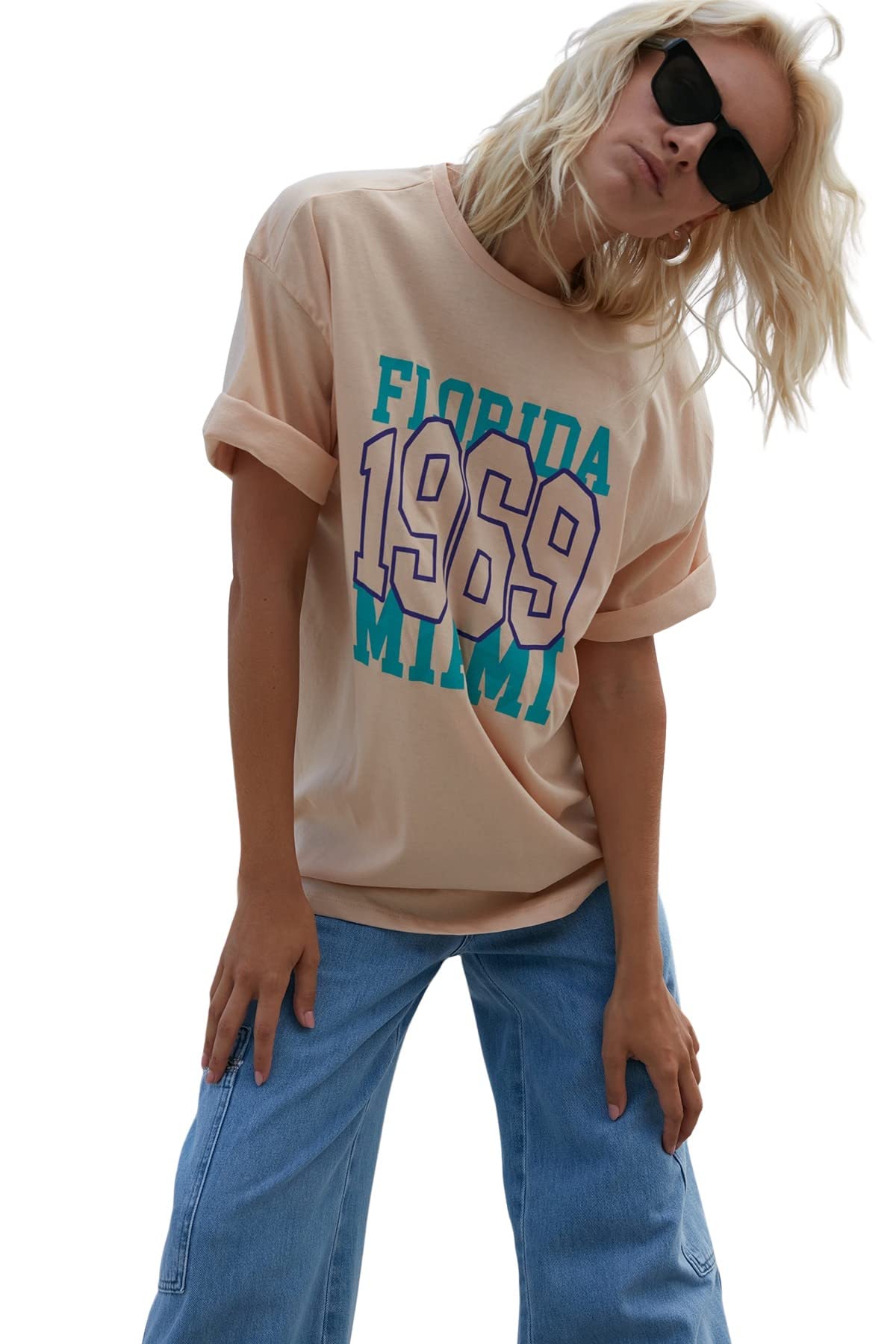 Trendyol Women Oversize Basic Crew Neck Knit T-Shirt Beige