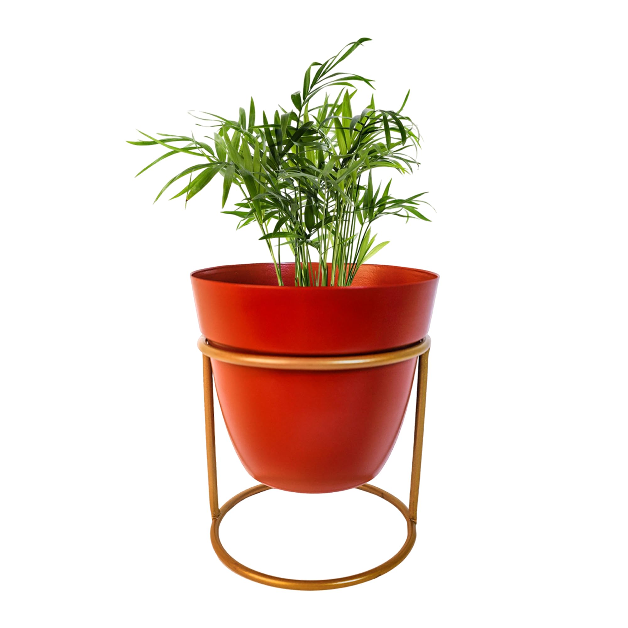 Metal Flower Vase Planter - Red & Iron Stand -1