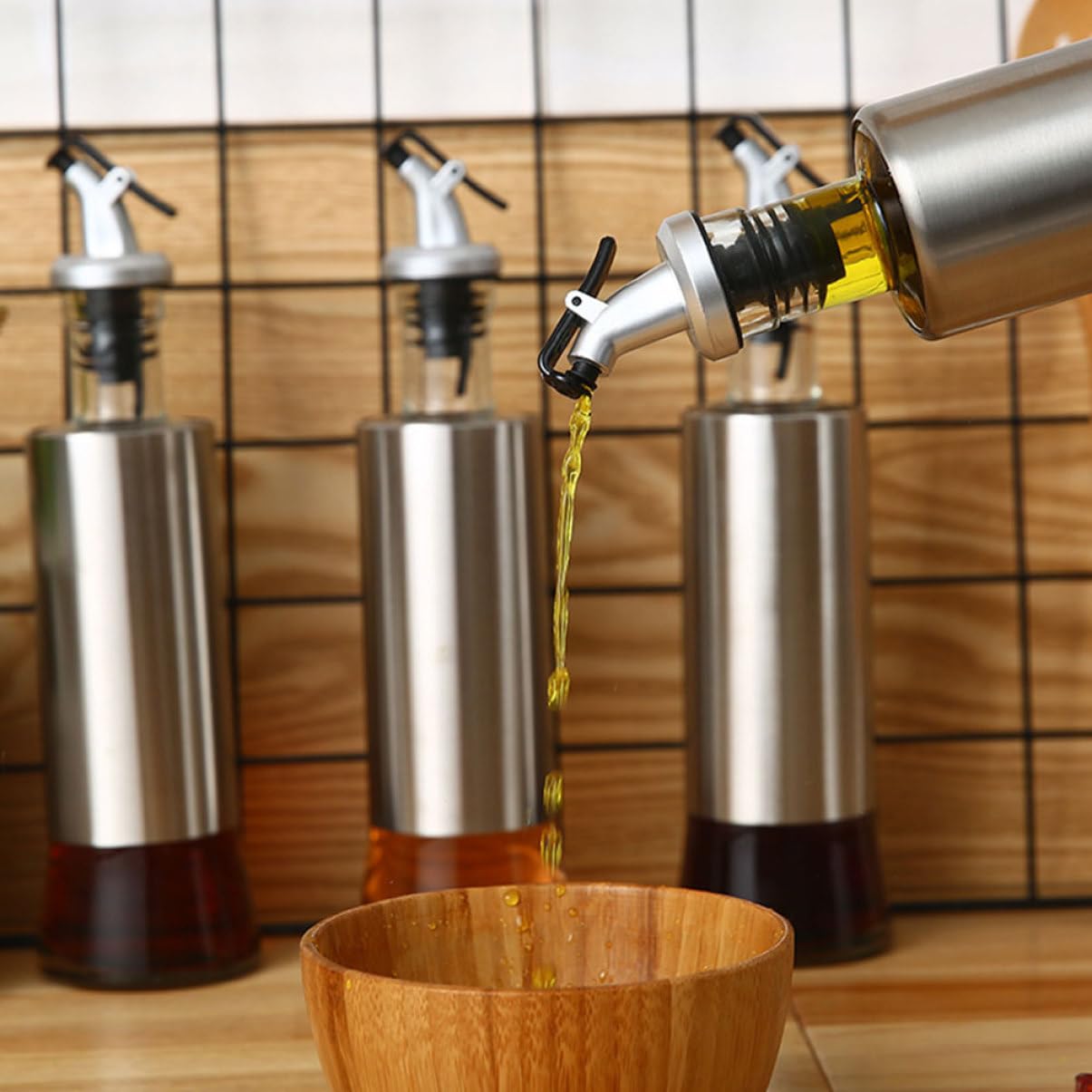 Dispensadores de Aceite y Vinagre de Vidrio con Tapa Antidesbordamiento y Embudo de Acero Inoxidable Botella Dosificadora para Cocina y Barbacoa