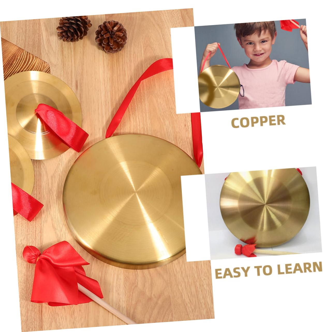 Vaguelly Chinese Gong Instrument Decor Traditional Chinese Musical Instruments Copper Gong with Mallet for Beginners