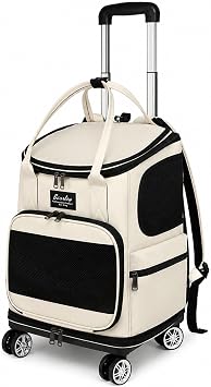 Portable Pet Carrier, Collapsible Cat Carrier, Breathable Pet Travel Carrier with Removable Trolley Wheels, Multifunctional Outdoor Bag for Small Pets